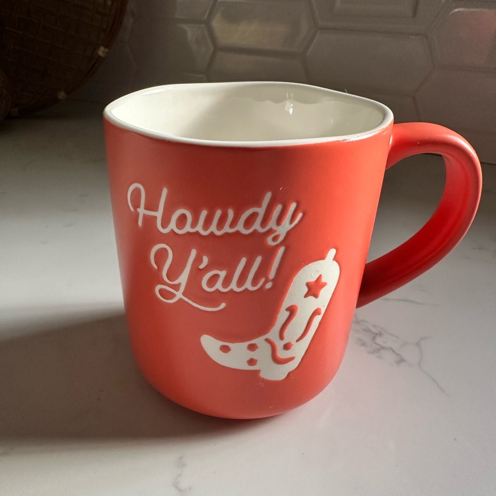 Howdy Y’all Mug Coral Cowboy Cowgirl Boot Stoneware Coffee Cup Target